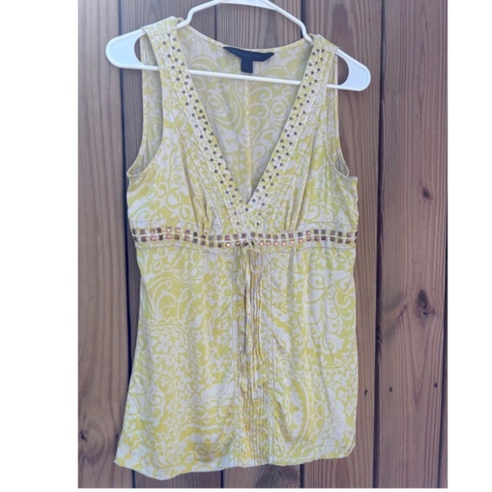 Express ‎ Design Studio Silk Yellow Paisley Studded Sleeveless Top Y2k Babydoll